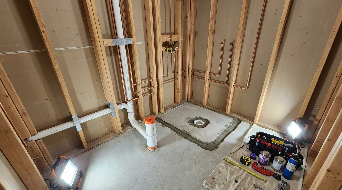 Bathroom rough-in plumbing during remodel by Johns Plumbing LLC in Tekamah
