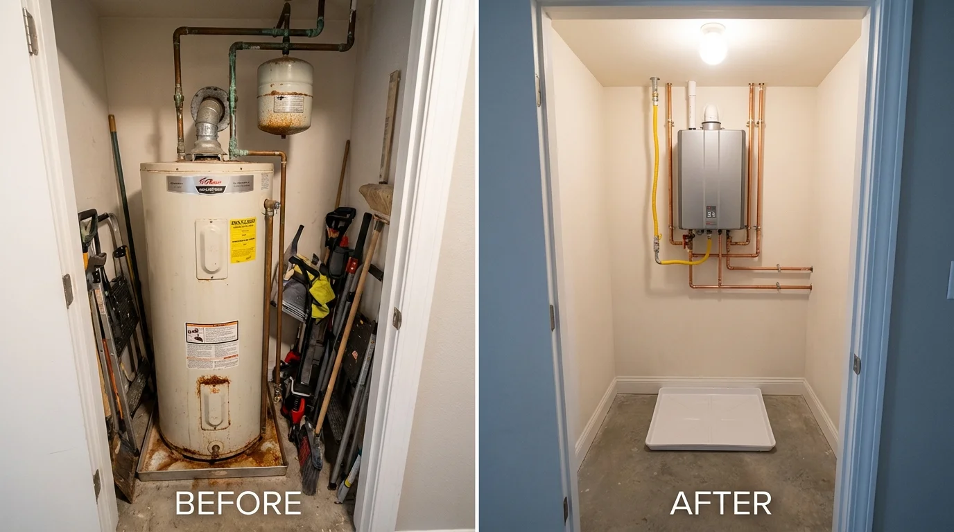 Tank water heater versus wall-mounted tankless unit comparison for Tekamah, NE homeowners