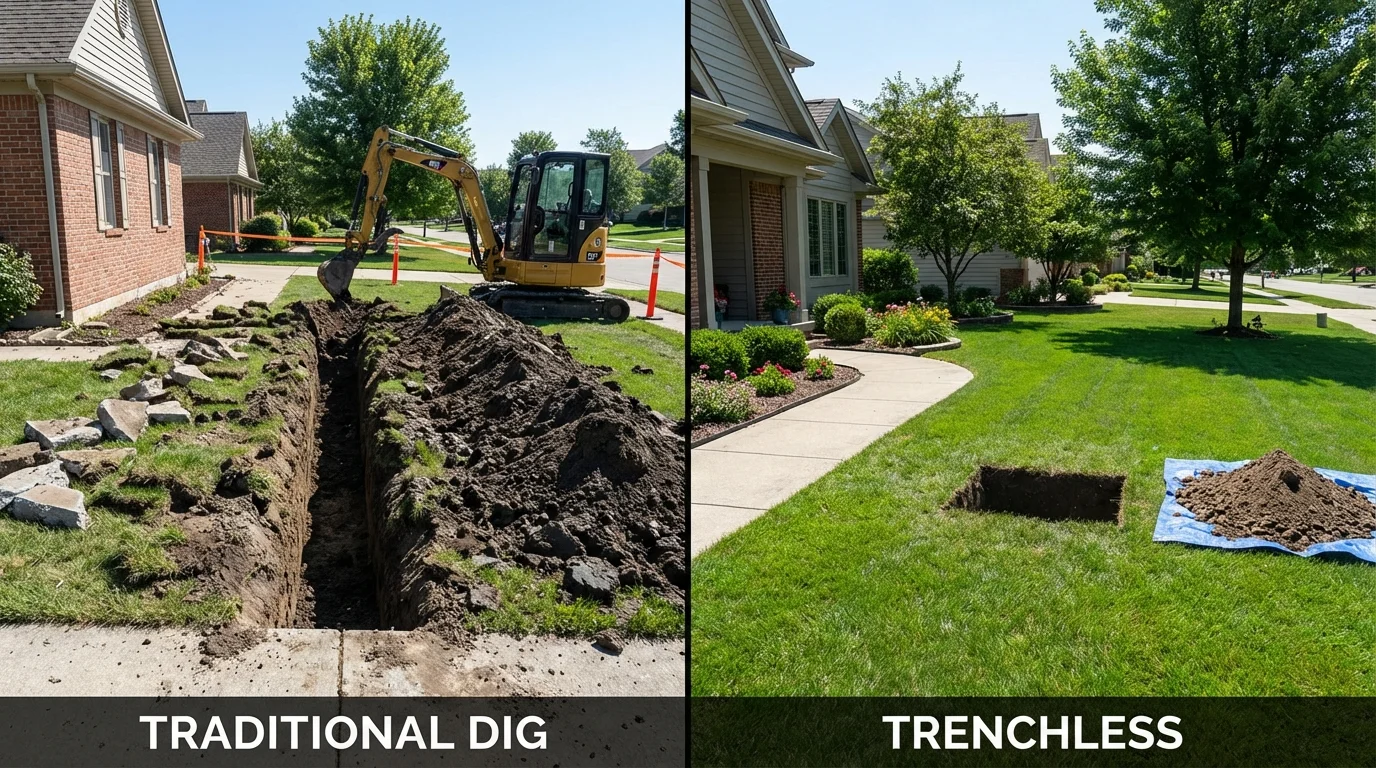 Trenchless sewer repair with minimal yard damage versus traditional excavation in Tekamah, NE